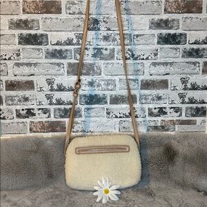 Cream Sherpa Crossbody Bag with Adjustable Strap